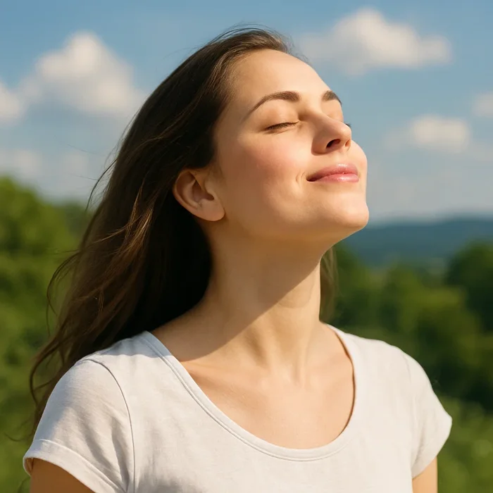 Woman breathing fresh air